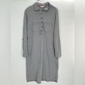 Boden Collared Long Sleeve Dress Cotton White & Navy Floral Print Size 4L